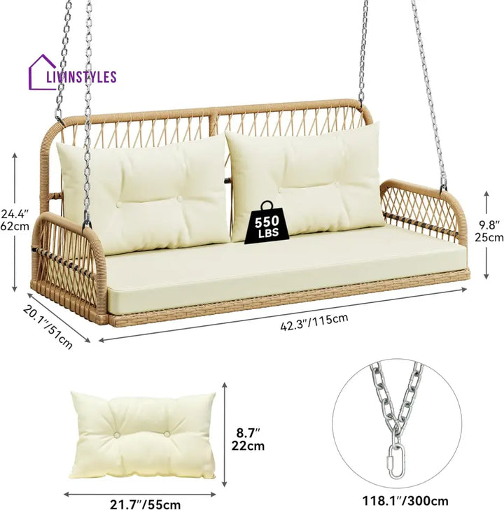 Anette Double Seater Hanging Swing Without Stand For Balcony Garden Swing (Honey) - Swings
