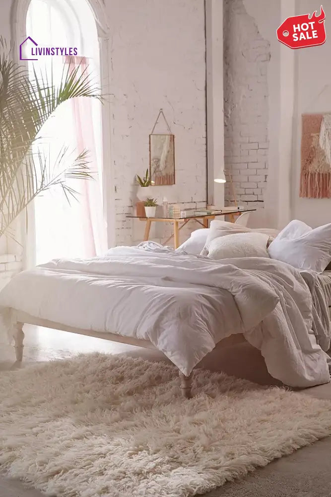 Anfima White Solid Wood Bed