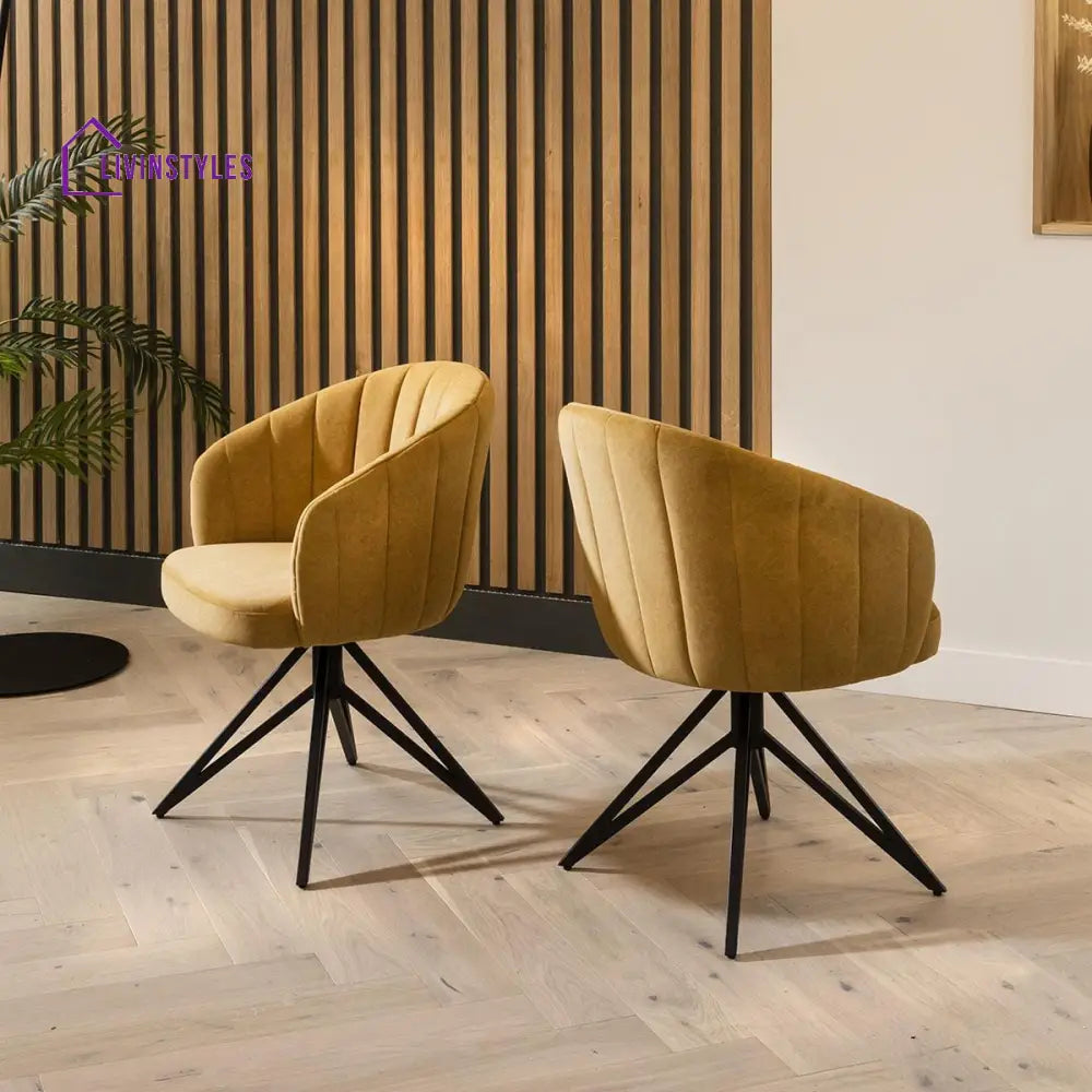 Anfisa Dining Chair Set of 2 Swivel Mustard Fabric & Black Hairpin Legs Dining Room / Dining Chairs