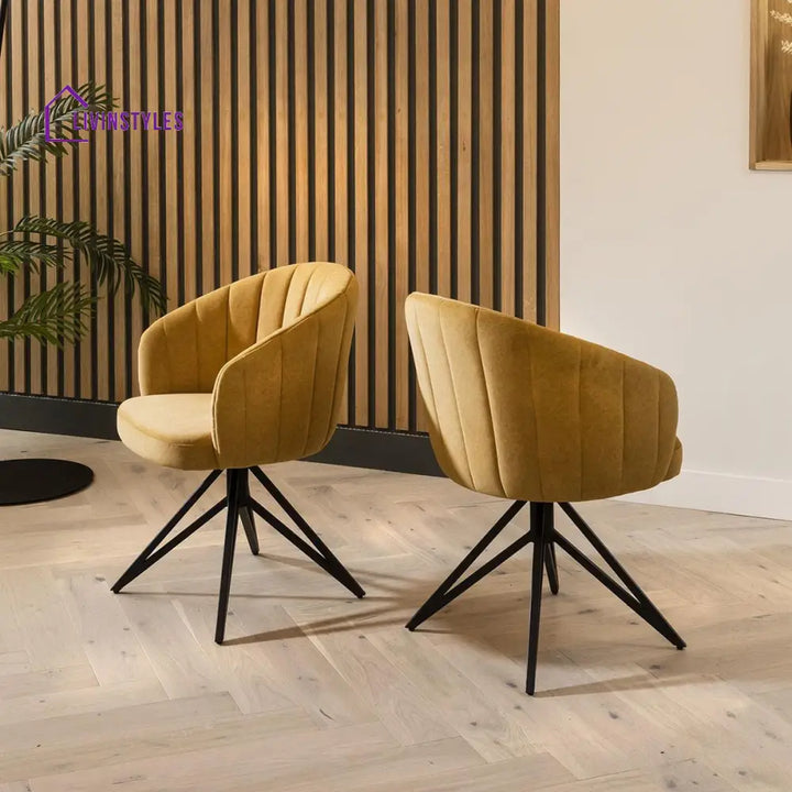 Anfisa Dining Chair Set of 2 Swivel Mustard Fabric & Black Hairpin Legs Dining Room / Dining Chairs