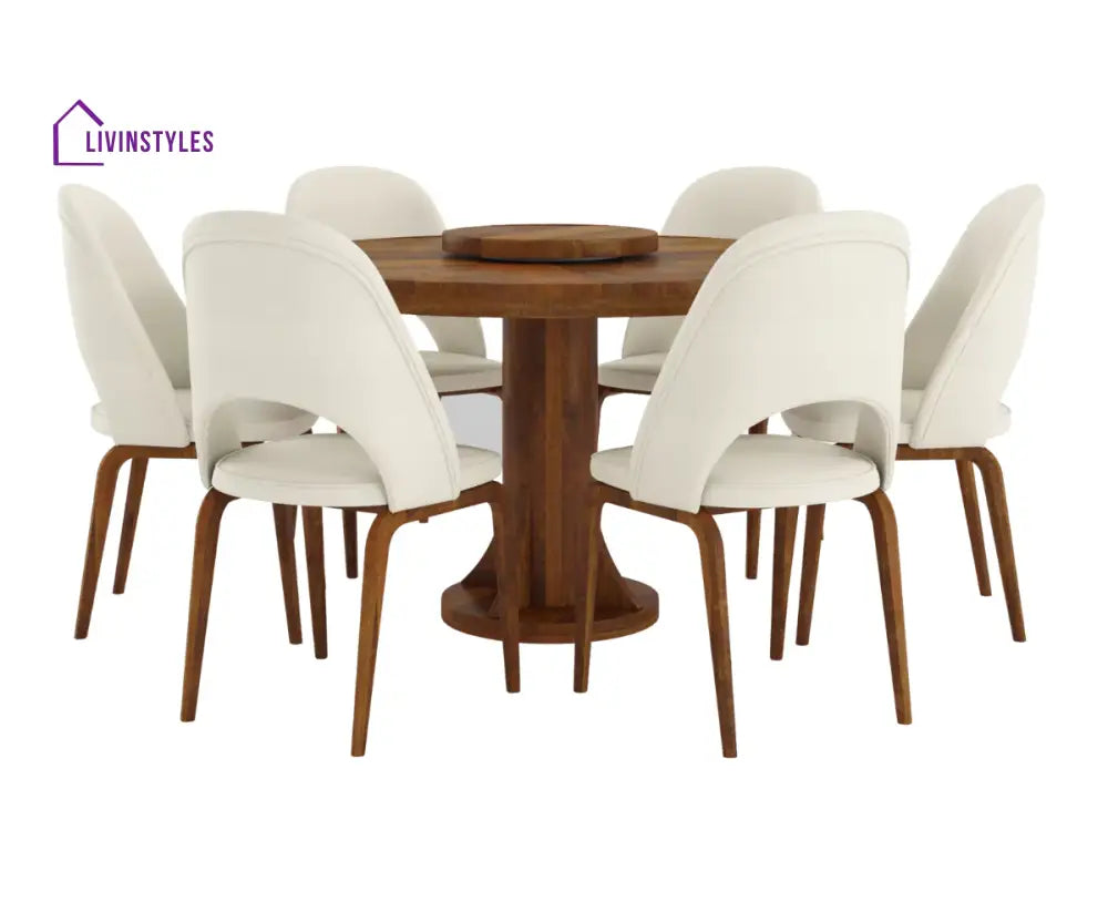 Fexoria Round Dining Table and Chairs for 6, Clay Brown Finish.