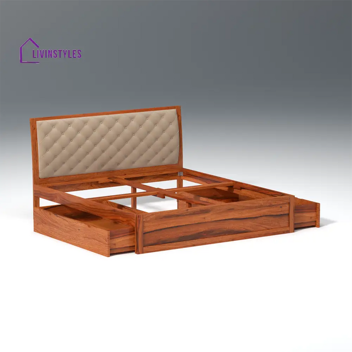 Anfisa Sheesham Wood Bed with Drawer Storage in Honey Colour