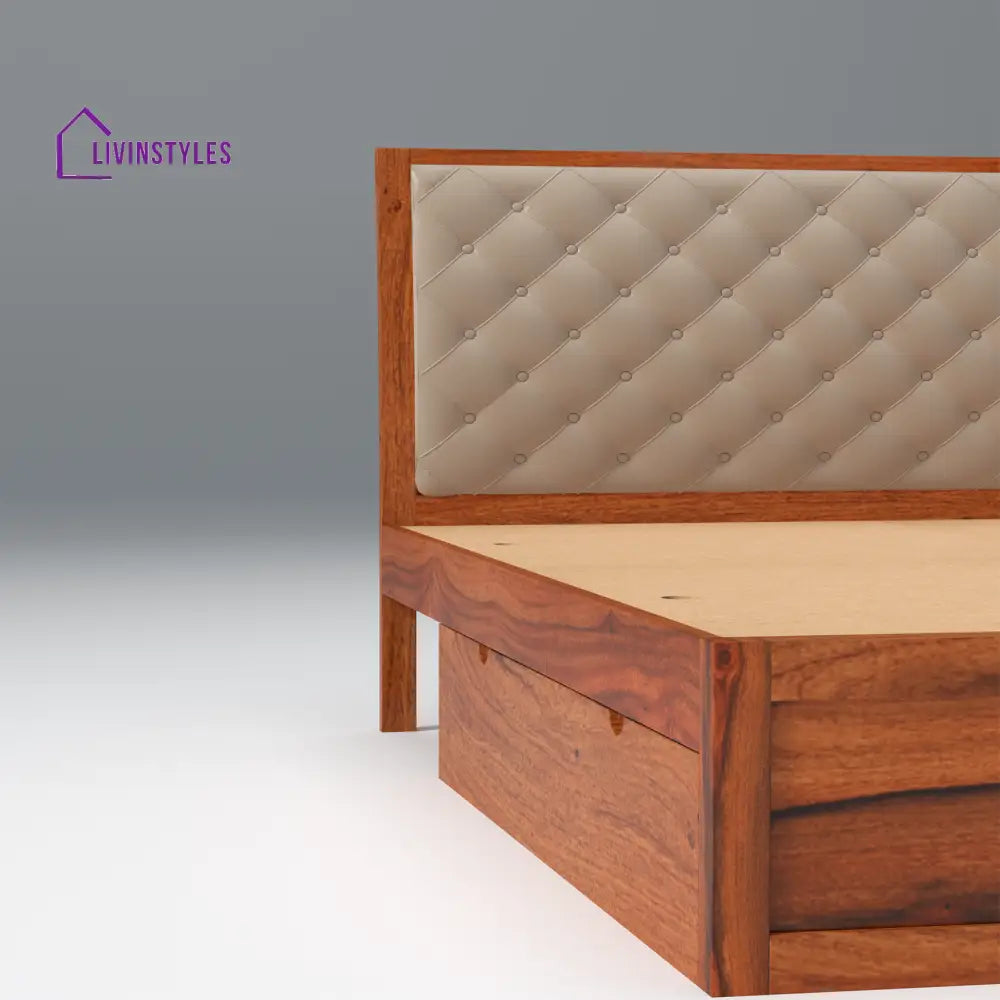 Anfisa Sheesham Wood Bed with Drawer Storage in Honey Colour