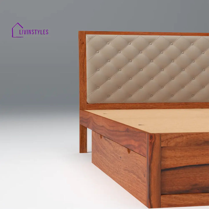 Anfisa Sheesham Wood Bed with Drawer Storage in Honey Colour
