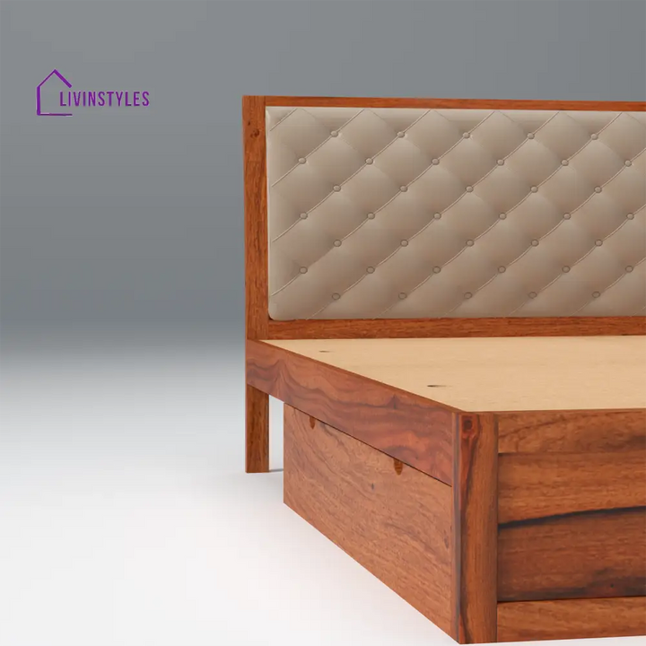 Anfisa Sheesham Wood Bed with Drawer Storage in Honey Colour