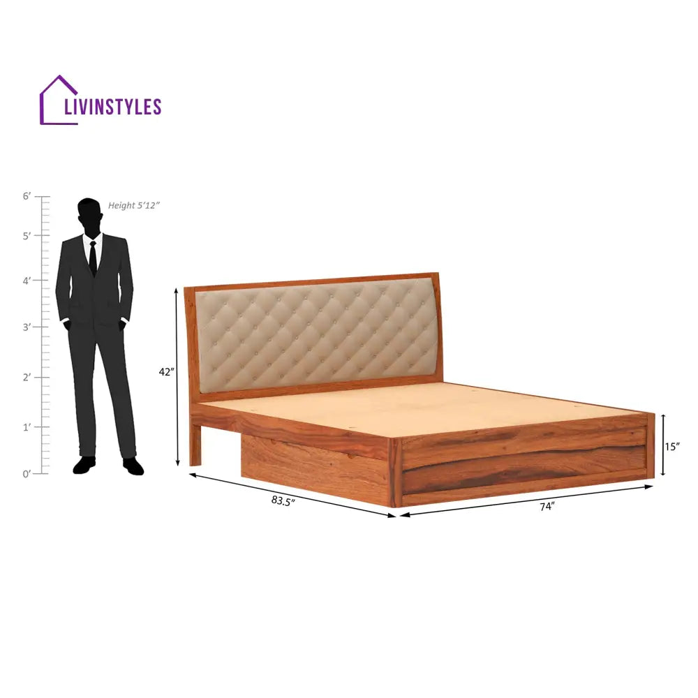 Anfisa Sheesham Wood Bed with Drawer Storage in Honey Colour