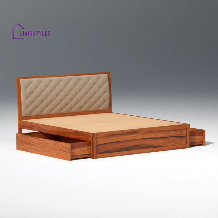 Anfisa Sheesham Wood Bed with Drawer Storage in Honey Colour