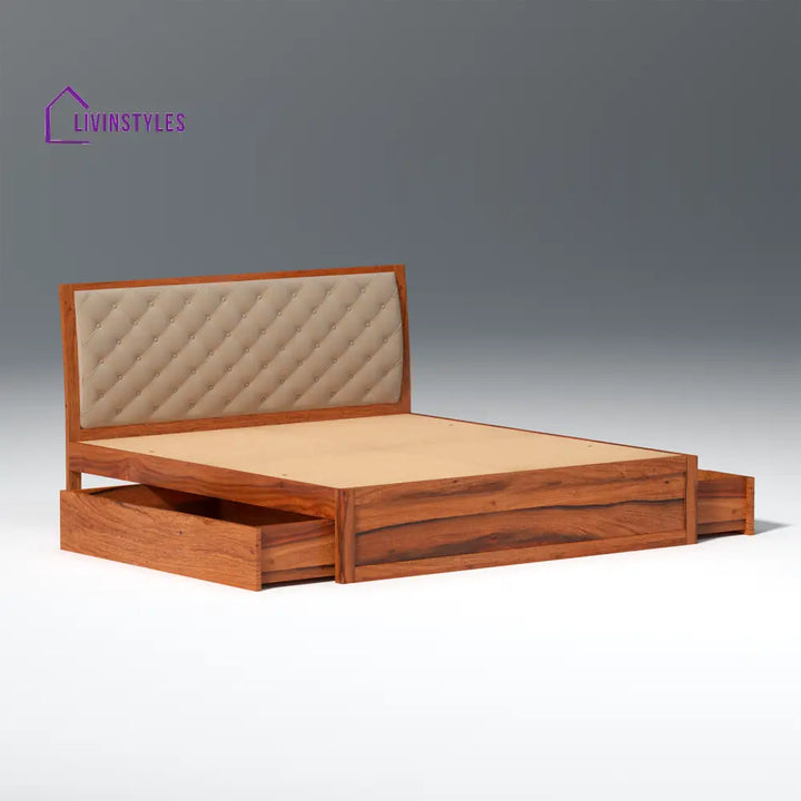 Anfisa Sheesham Wood Bed with Drawer Storage in Honey Colour