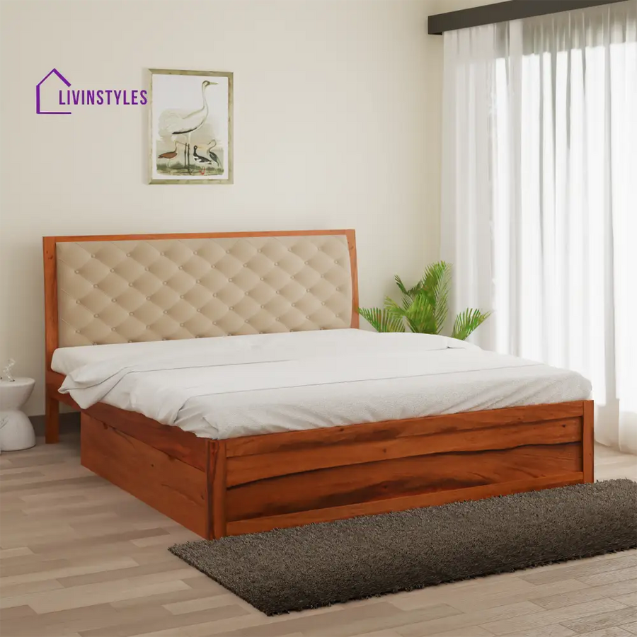 Anfisa Sheesham Wood Bed with Drawer Storage in Honey Colour King (78 L x 72 W Inch)