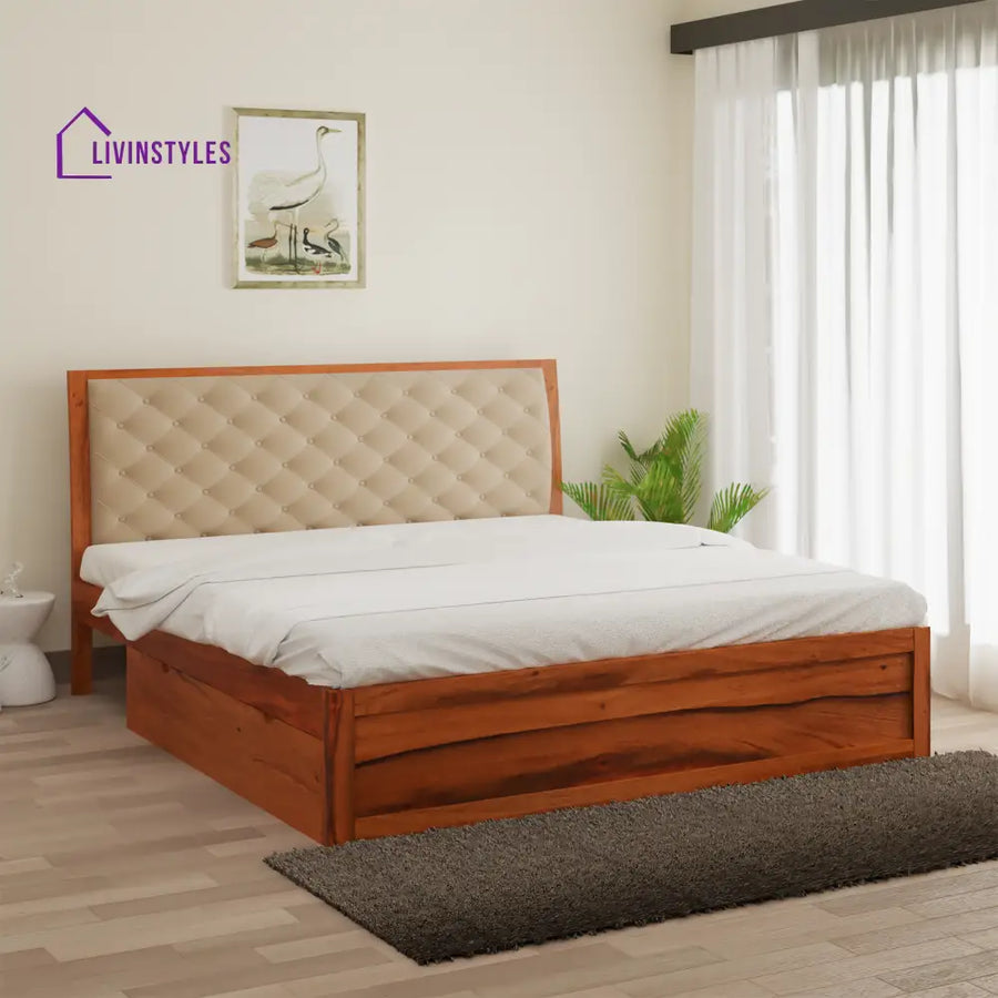 Anfisa Sheesham Wood Bed with Drawer Storage in Honey Colour King (78 L x 72 W Inch)