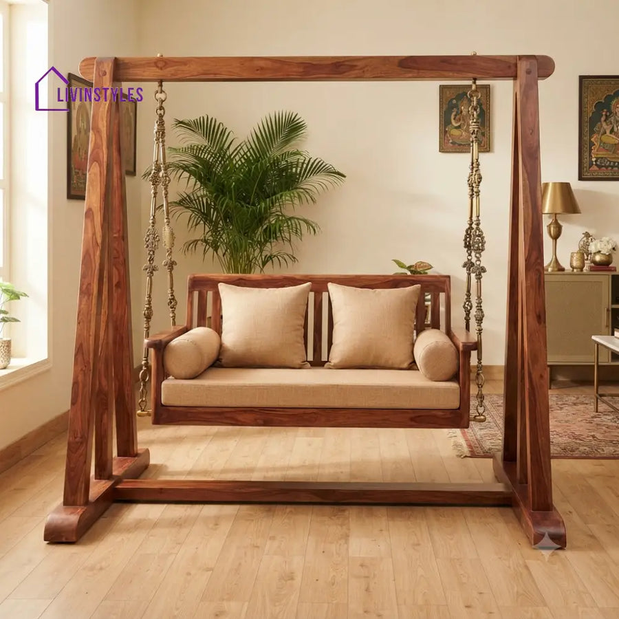 Angèle 2 Seater Wooden Swing for Home | Wooden Jhula for home