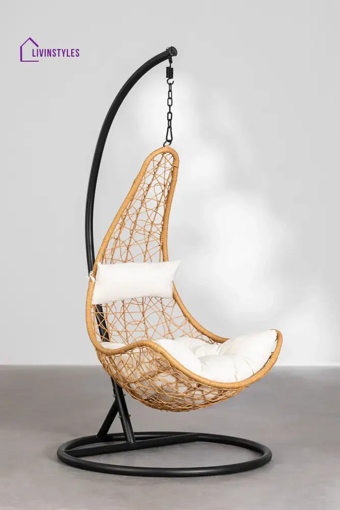 Angélica Single Seater Hanging Swing With Stand For Balcony Garden Swing - Black +Honey - Swings