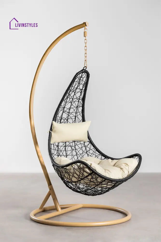 Angélica Single Seater Hanging Swing With Stand For Balcony Garden Swing - Honey + Black - Swings