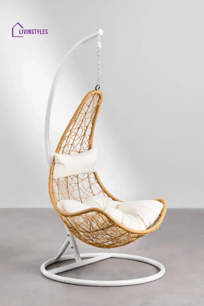 Angélica Single Seater Hanging Swing With Stand For Balcony Garden Swing - White + Honey - Swings
