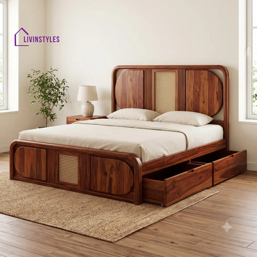 Angelique Premium Wooden Bed with Drawer Storage | King Size Bed & Queen Size Bed Online