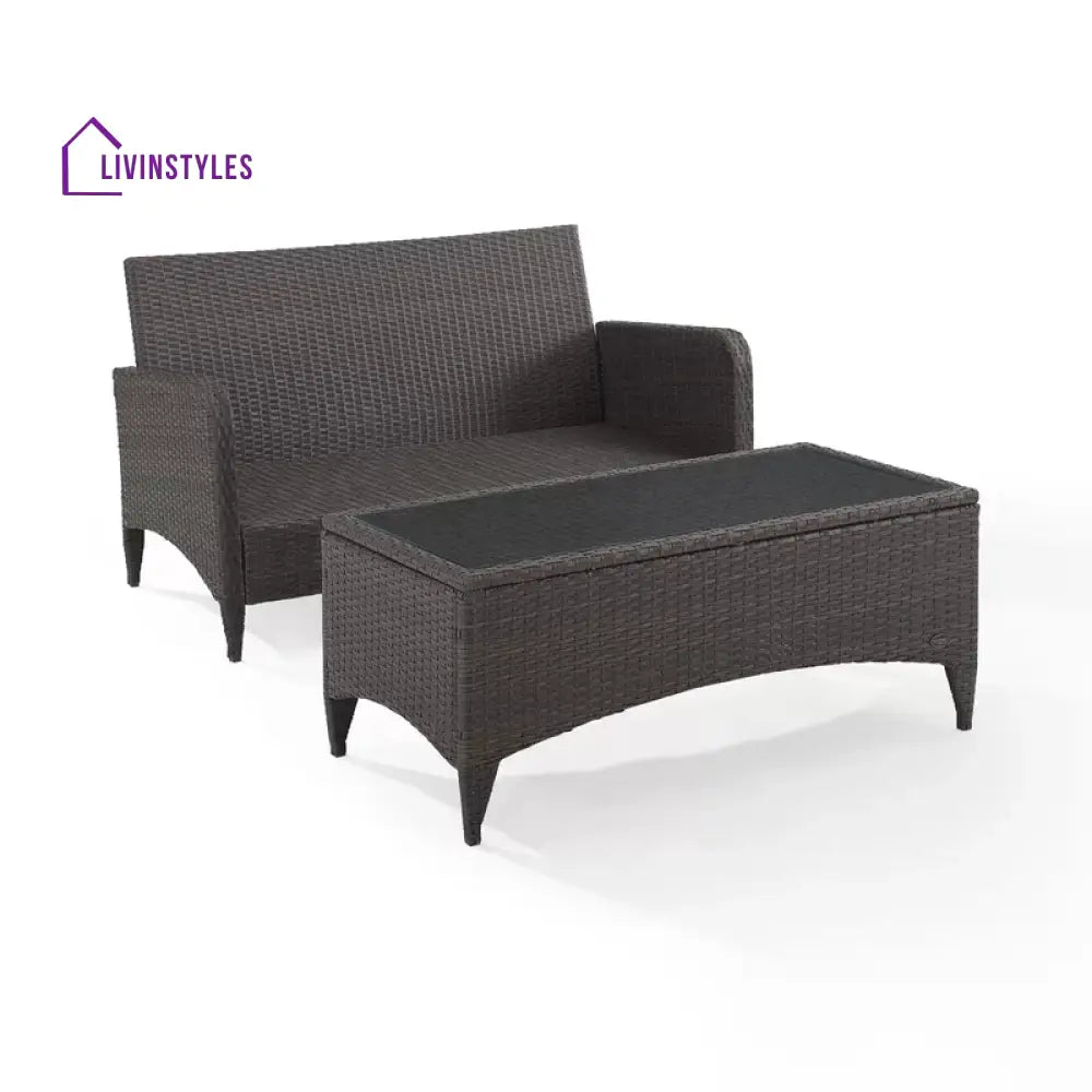 Angelo Outdoor 2 seater Sofa and 1 Center Table (Brown + Beige) - Sofa Sets