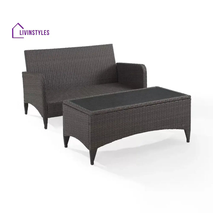 Angelo Outdoor 2 seater Sofa and 1 Center Table (Brown + Beige) - Sofa Sets