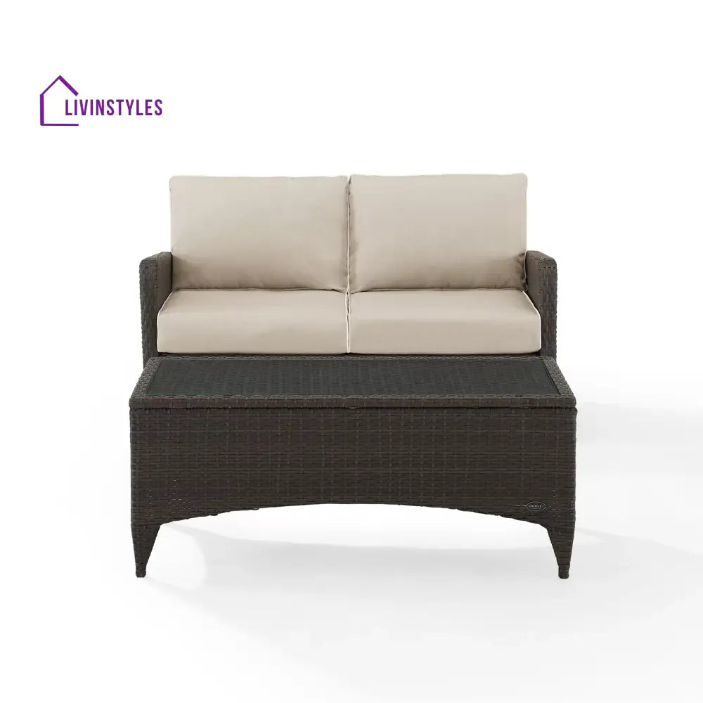 Angelo Outdoor 2 seater Sofa and 1 Center Table (Brown + Beige) - Sofa Sets