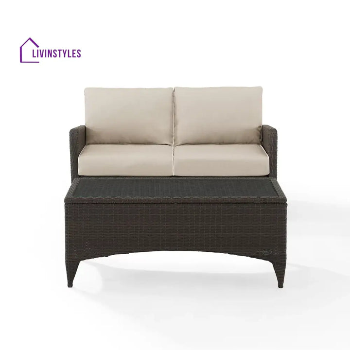 Angelo Outdoor 2 seater Sofa and 1 Center Table (Brown + Beige) - Sofa Sets