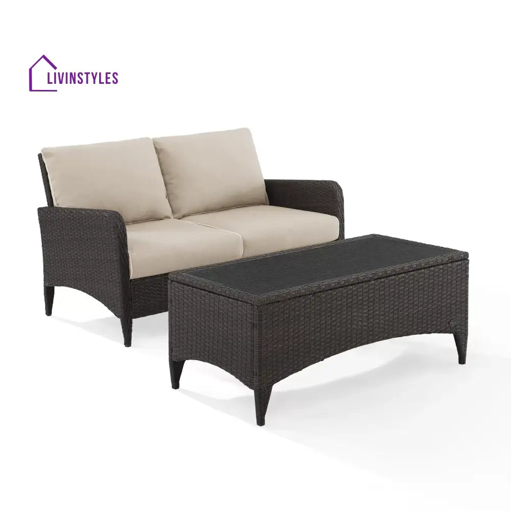 Angelo Outdoor 2 seater Sofa and 1 Center Table (Brown + Beige) - Sofa Sets