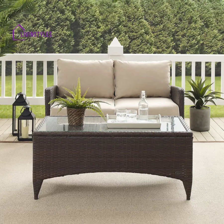 Angelo Outdoor 2 seater Sofa and 1 Center Table (Brown + Beige) - Sofa Sets