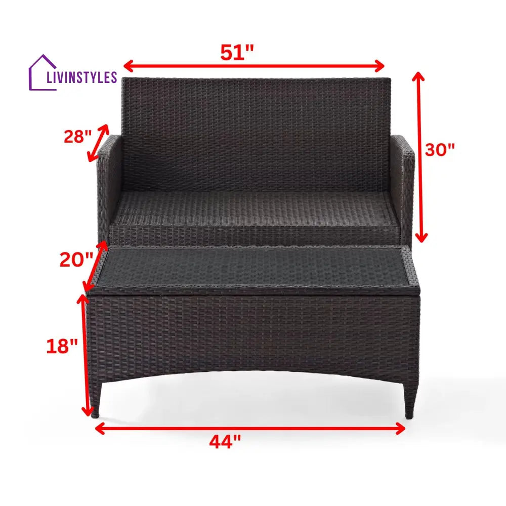 Angelo Outdoor 2 seater Sofa and 1 Center Table (Brown + Beige) - Sofa Sets