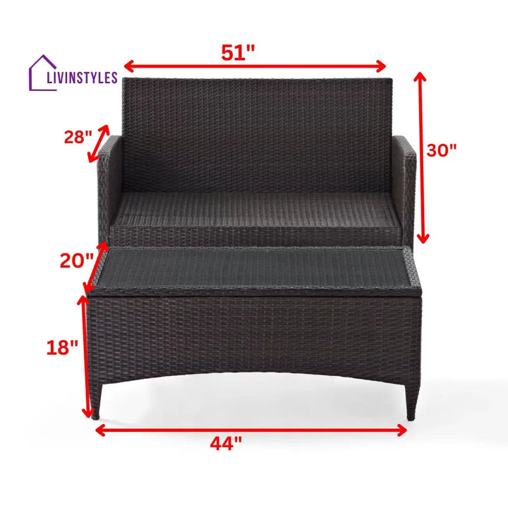 Angelo Outdoor 2 seater Sofa and 1 Center Table (Brown + Beige) - Sofa Sets