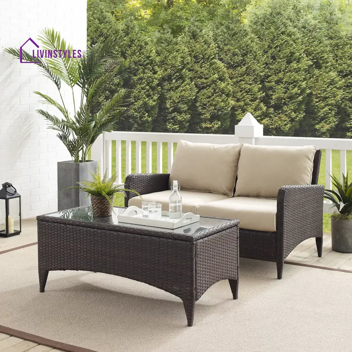 Angelo Outdoor 2 seater Sofa and 1 Center Table (Brown + Beige) - Sofa Sets