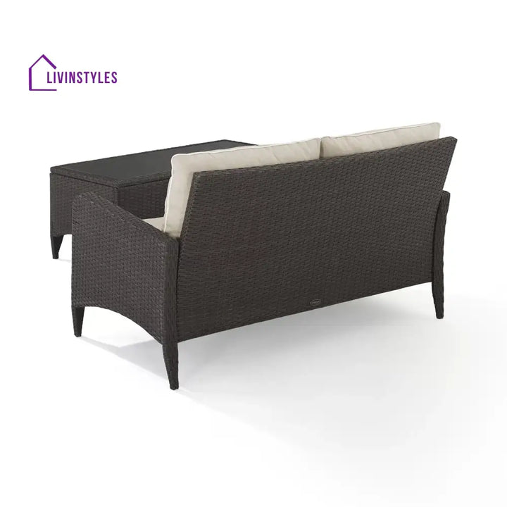 Angelo Outdoor 2 seater Sofa and 1 Center Table (Brown + Beige) - Sofa Sets