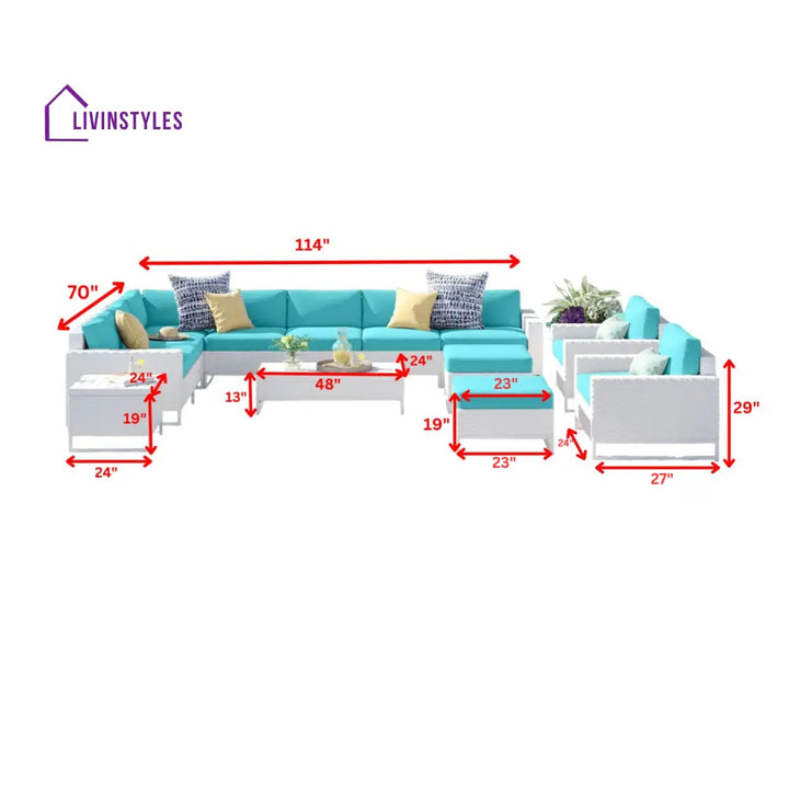 Angerona Outdoor Sofa Set 7 Seater 2 Single seater and 1 Center Table 1 Side Table With 2 Ottoman Set (White) Sofa Sets