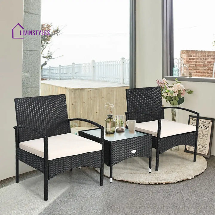 Anie Outdoor Patio Seating Set 2 Chairs and 1 Table Set (Black) - Coffee Table Sets