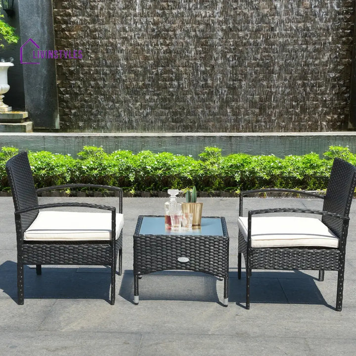 Anie Outdoor Patio Seating Set 2 Chairs and 1 Table Set (Black) - Coffee Table Sets