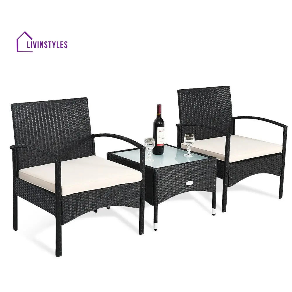 Anie Outdoor Patio Seating Set 2 Chairs and 1 Table Set (Black) - Coffee Table Sets