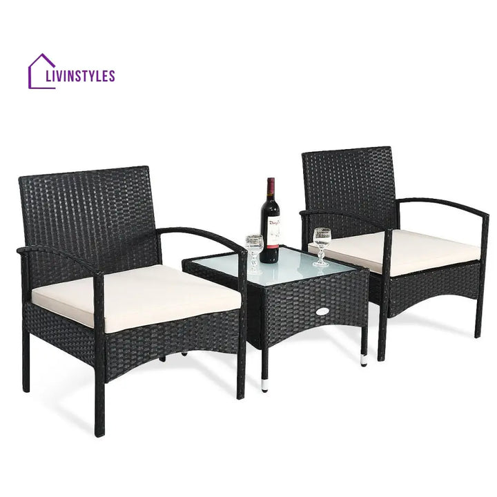 Anie Outdoor Patio Seating Set 2 Chairs and 1 Table Set (Black) - Coffee Table Sets