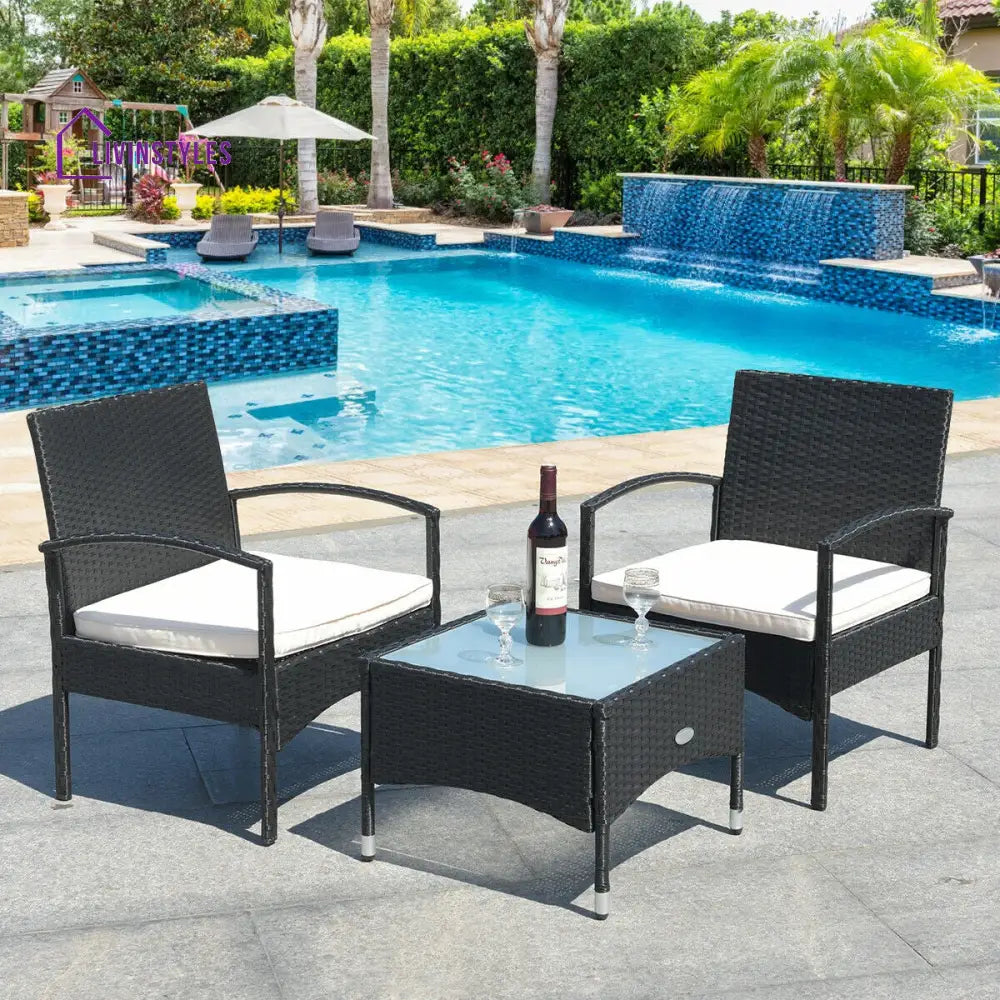 Anie Outdoor Patio Seating Set 2 Chairs and 1 Table Set (Black) - Coffee Table Sets