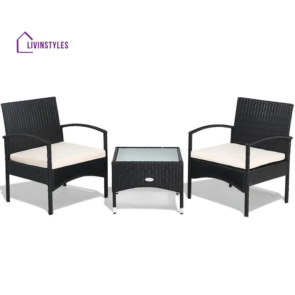 Anie Outdoor Patio Seating Set 2 Chairs and 1 Table Set (Black) - Coffee Table Sets