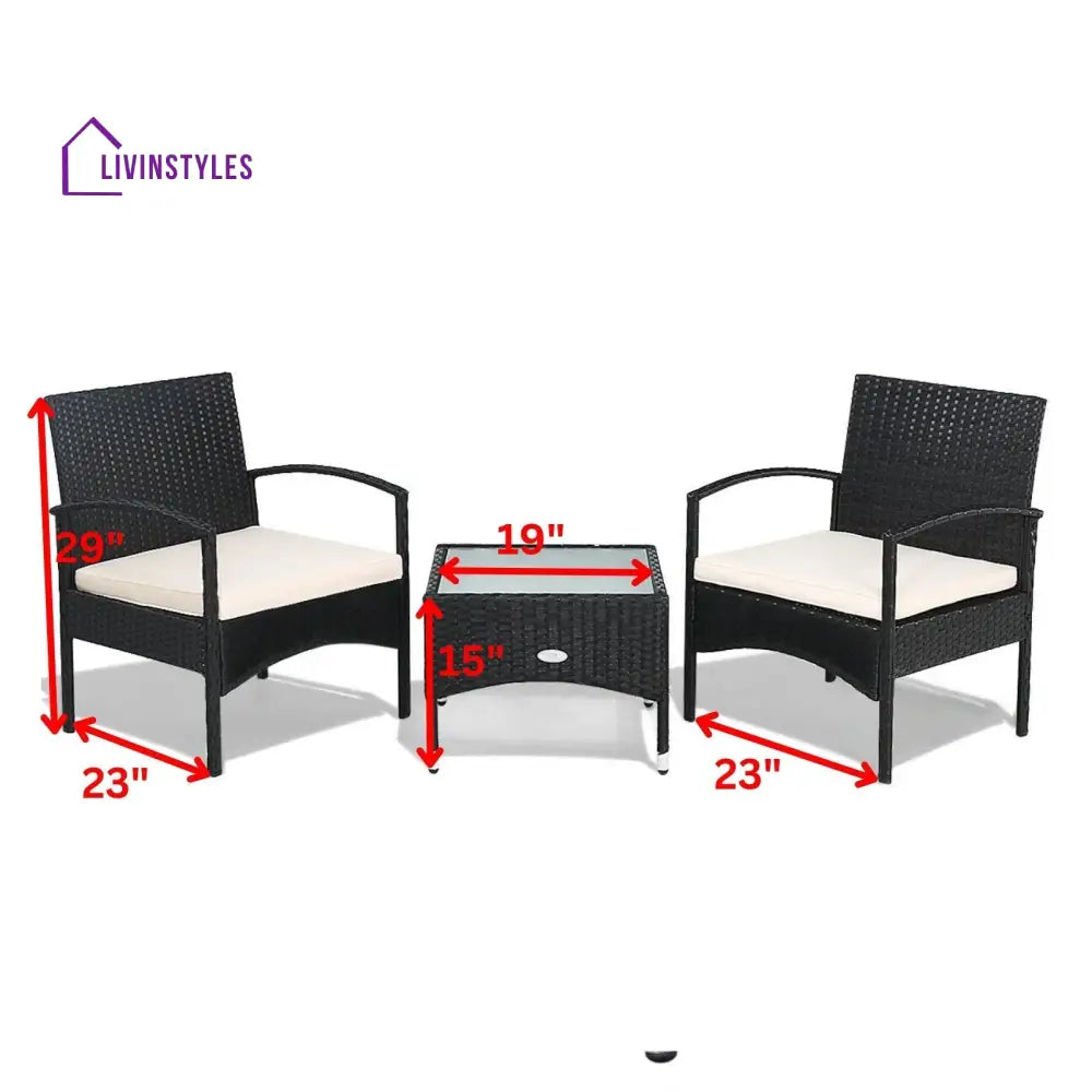 Anie Outdoor Patio Seating Set 2 Chairs and 1 Table Set (Black) - Coffee Table Sets