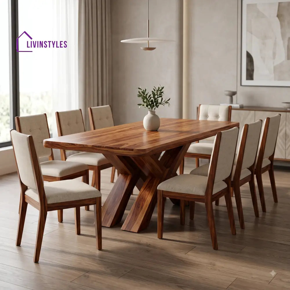 Anik Premium Solid Wood 8 Seater Dining Table Set
