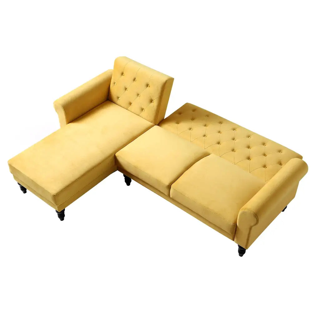 Hanney Chesterfield Chaise Sofabed in Mustard Yellow Velvet Sofa Beds