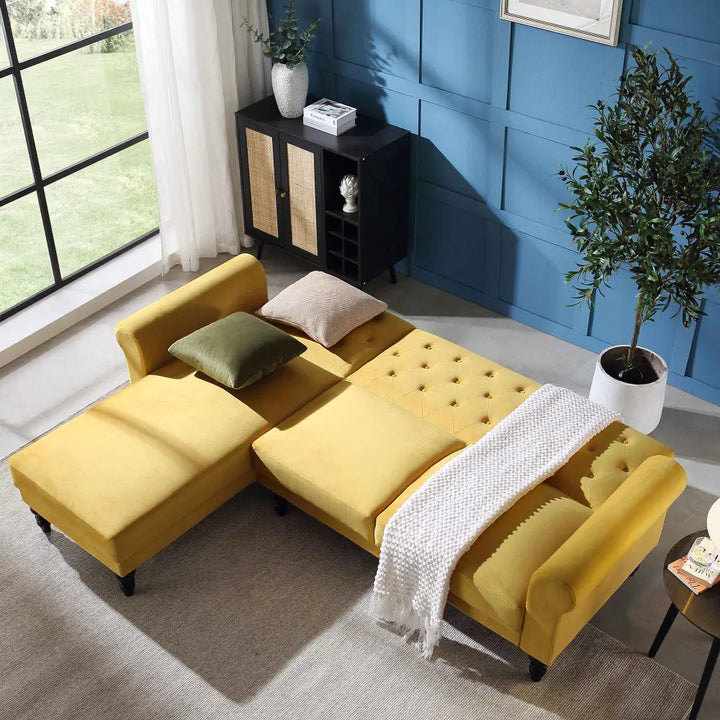 Hanney Chesterfield Chaise Sofabed in Mustard Yellow Velvet Sofa Beds
