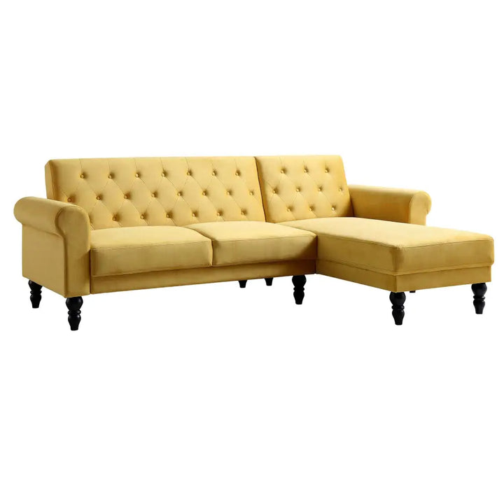 Hanney Chesterfield Chaise Sofabed in Mustard Yellow Velvet Sofa Beds