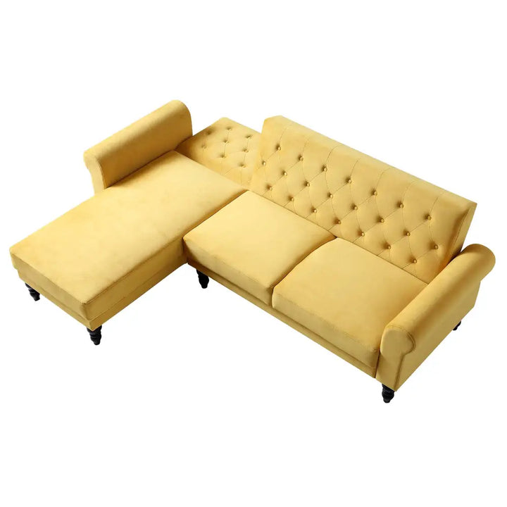 Hanney Chesterfield Chaise Sofabed in Mustard Yellow Velvet Sofa Beds