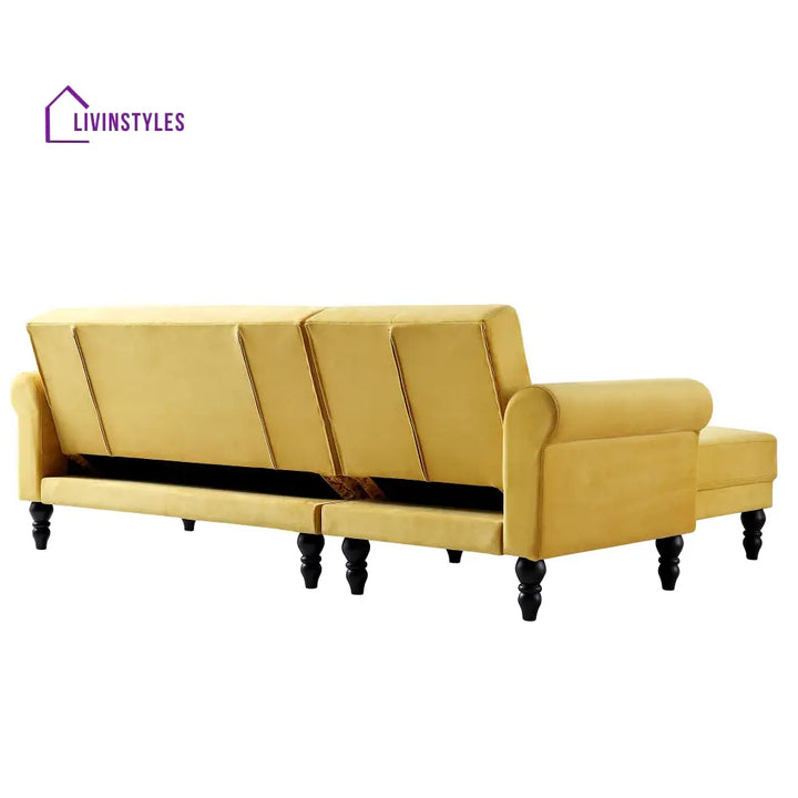 Hanney Chesterfield Chaise Sofabed in Mustard Yellow Velvet Sofa Beds
