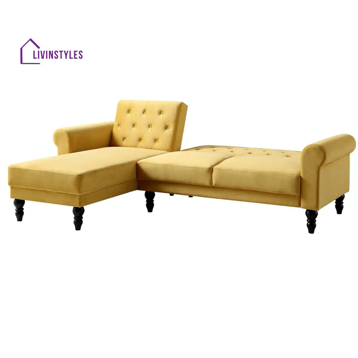Hanney Chesterfield Chaise Sofabed in Mustard Yellow Velvet Sofa Beds