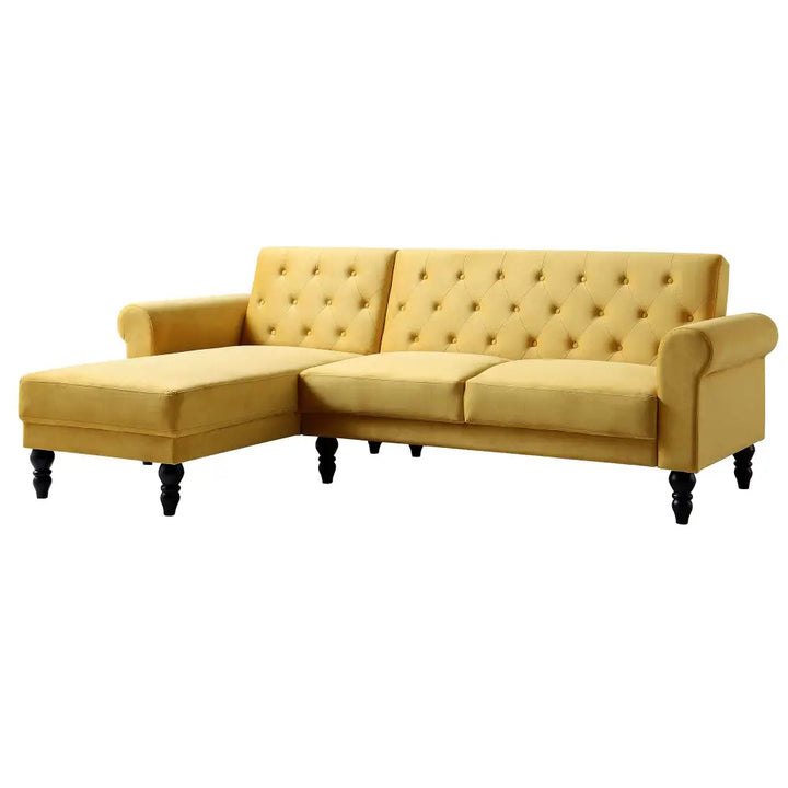 Hanney Chesterfield Chaise Sofabed in Mustard Yellow Velvet Sofa Beds