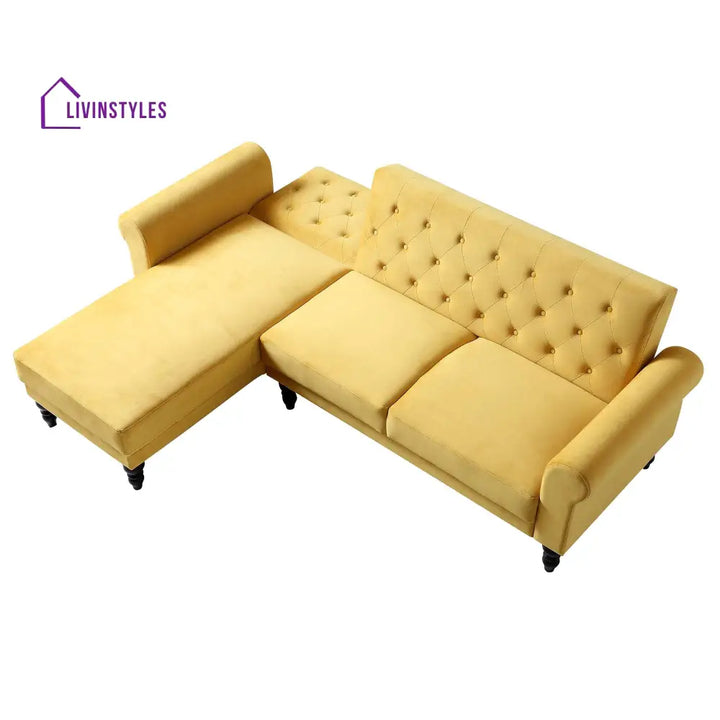 Hanney Chesterfield Chaise Sofabed in Mustard Yellow Velvet Sofa Beds