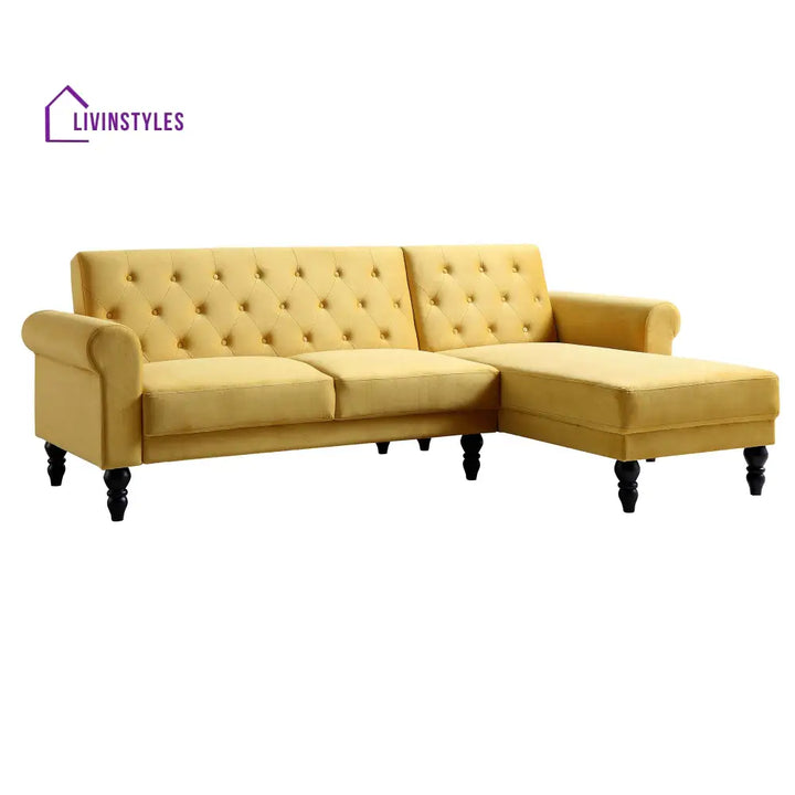 Hanney Chesterfield Chaise Sofabed in Mustard Yellow Velvet Sofa Beds