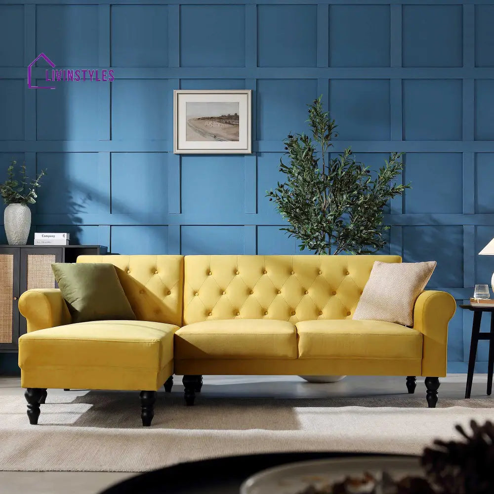 Hanney Chesterfield Chaise Sofabed in Mustard Yellow Velvet Sofa Beds