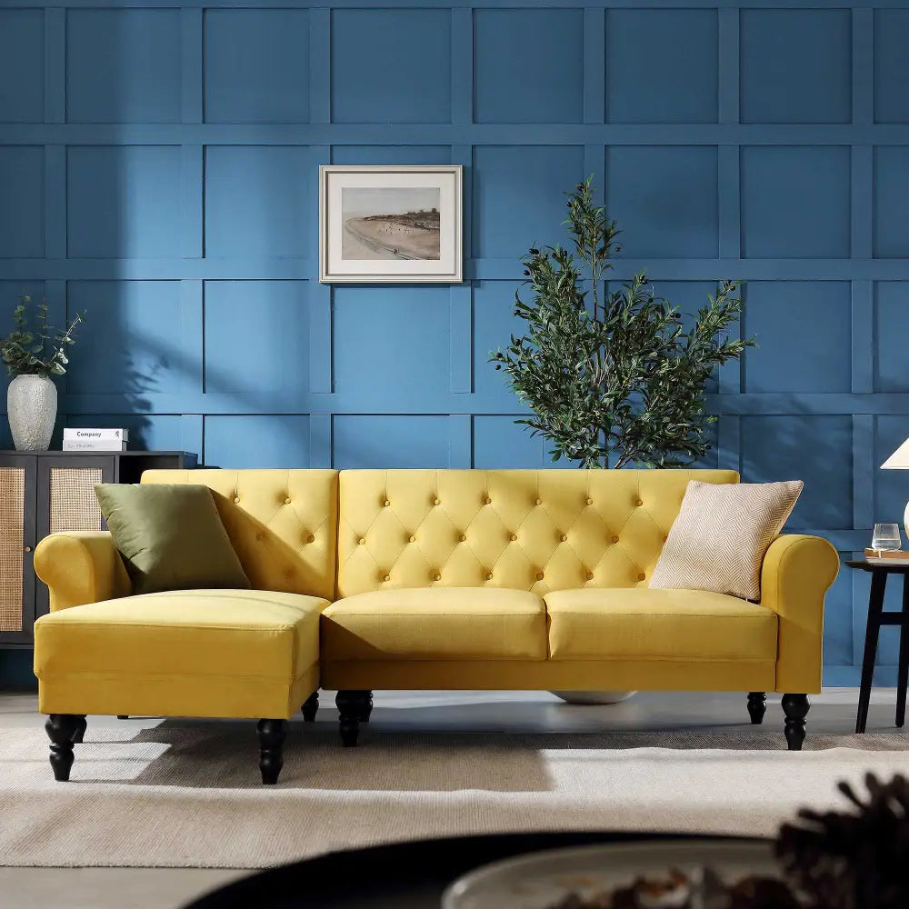 Hanney Chesterfield Chaise Sofabed in Mustard Yellow Velvet Sofa Beds