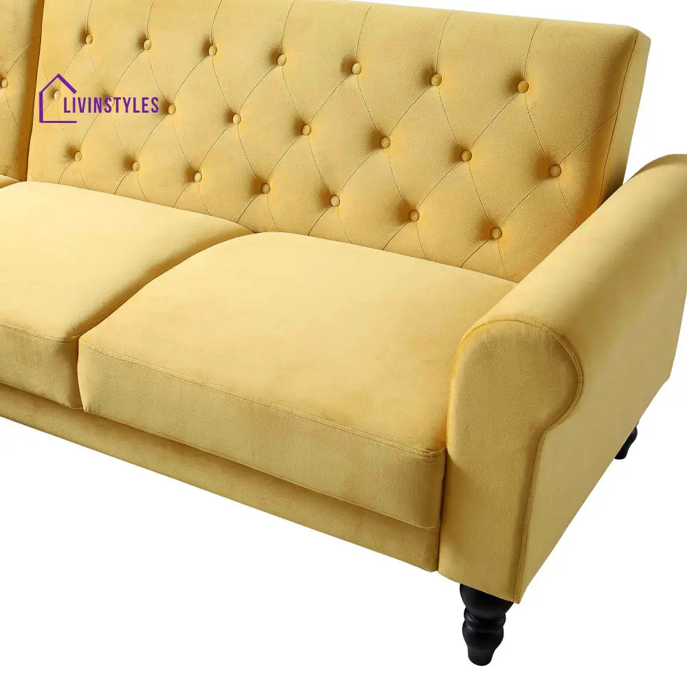 Hanney Chesterfield Chaise Sofabed in Mustard Yellow Velvet Sofa Beds